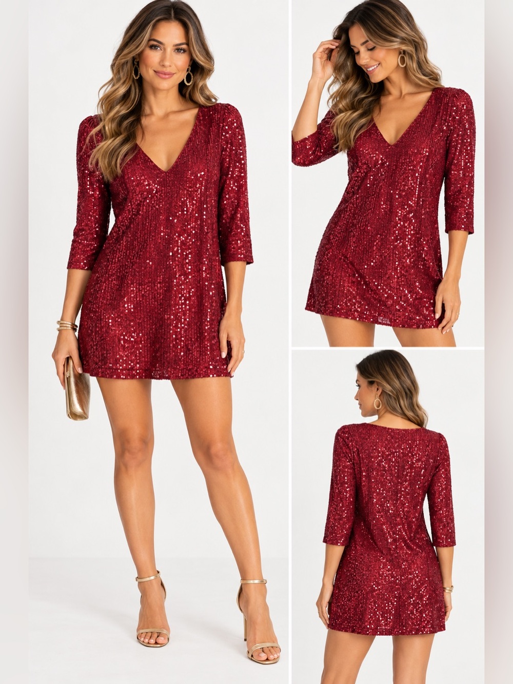 Lulu's Ruby Red Sequin V-Neck Tunic